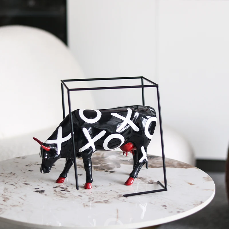 Art Deco Cow Resin Ornament Home and Office Decorative Objects for Birthday and Other Occasions
