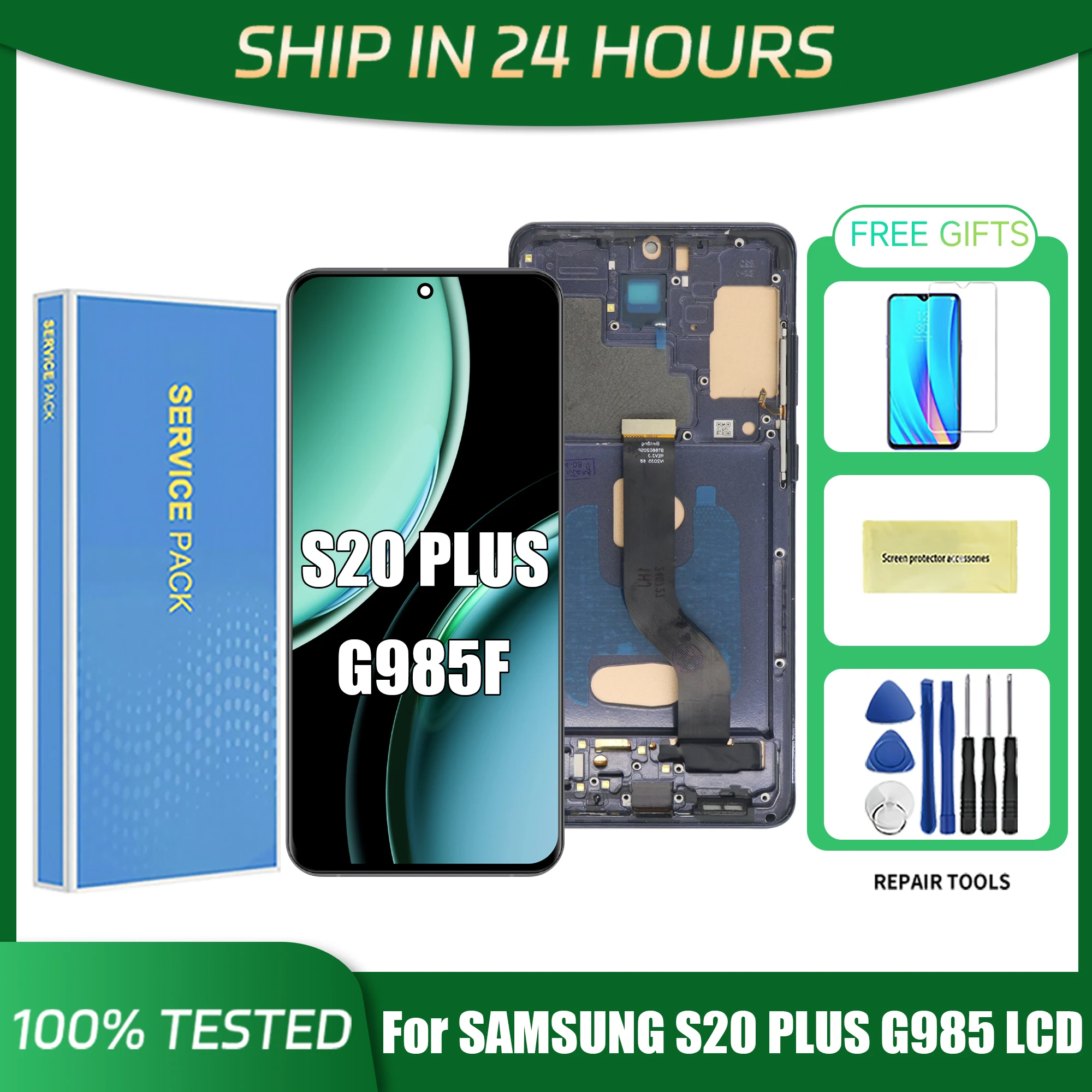 TFT S20 Plus Display Screen Assembly for Samsung Galaxy S20 Plus S20+ G985F G986F Lcd Display Digital Touch Screen with Frame