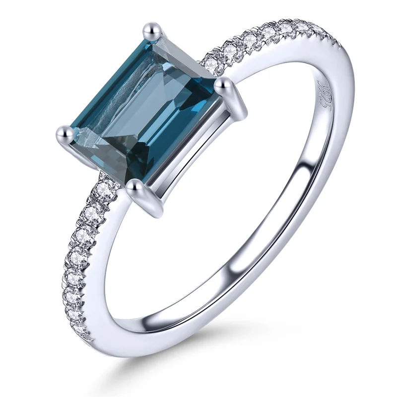 

Real Sterling Silver 925 Original Natural London Blue Topaz Ring Silver Ring 925 Women Ring Christmas Gift Jewelry