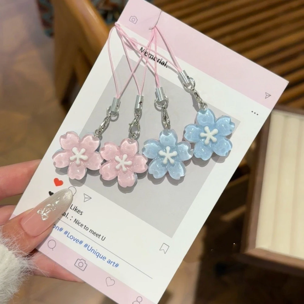 Lindo Romance Rosa Azul Sakura flor colgante cadena para teléfono móvil para mujeres niñas pareja accesorios bolso llavero regalo de amistad