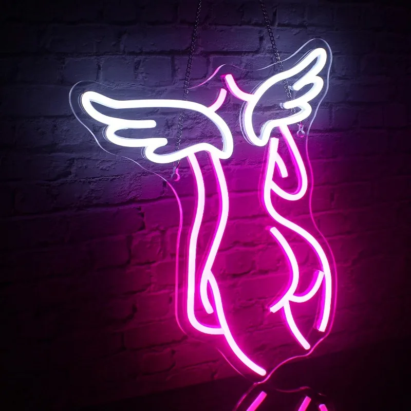 XM Lady Back Neon Sign, Pink White Sexy Neon for Wall Decoration USB Glowing Sign Men's Cave Beer Bar Birthday Party Decoration