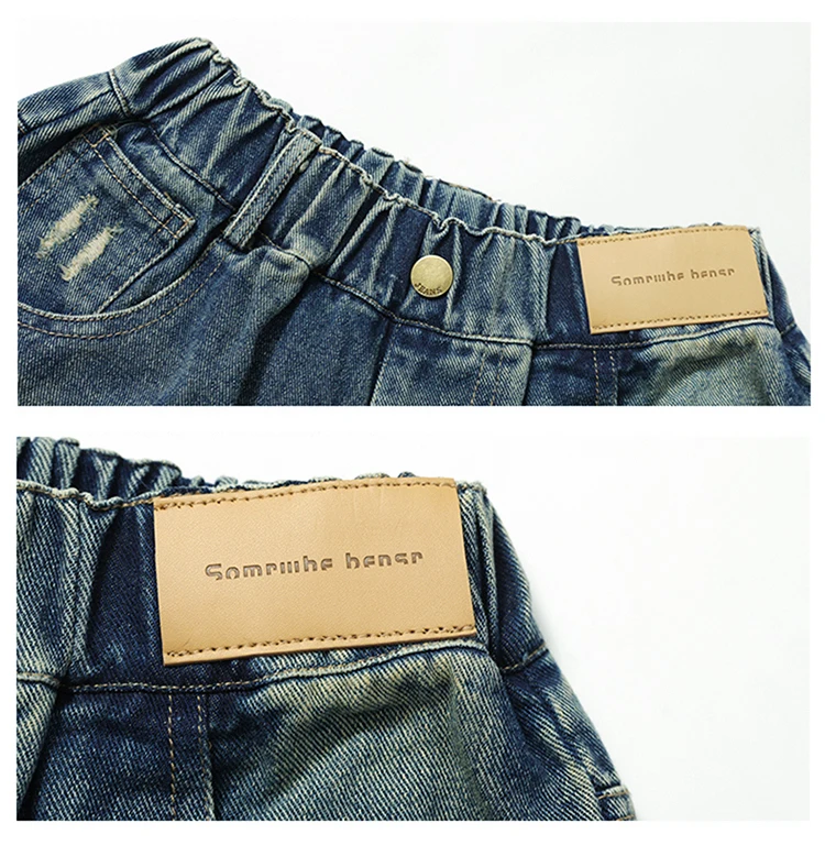 Sommer Vintage Kinder Koreanische Mode Loch-Denim-Shorts Mädchen Lässige Über-Knie-Denim-Hosen Elegante Zerrissene Mini-Jeans für Teenager – Detail 8