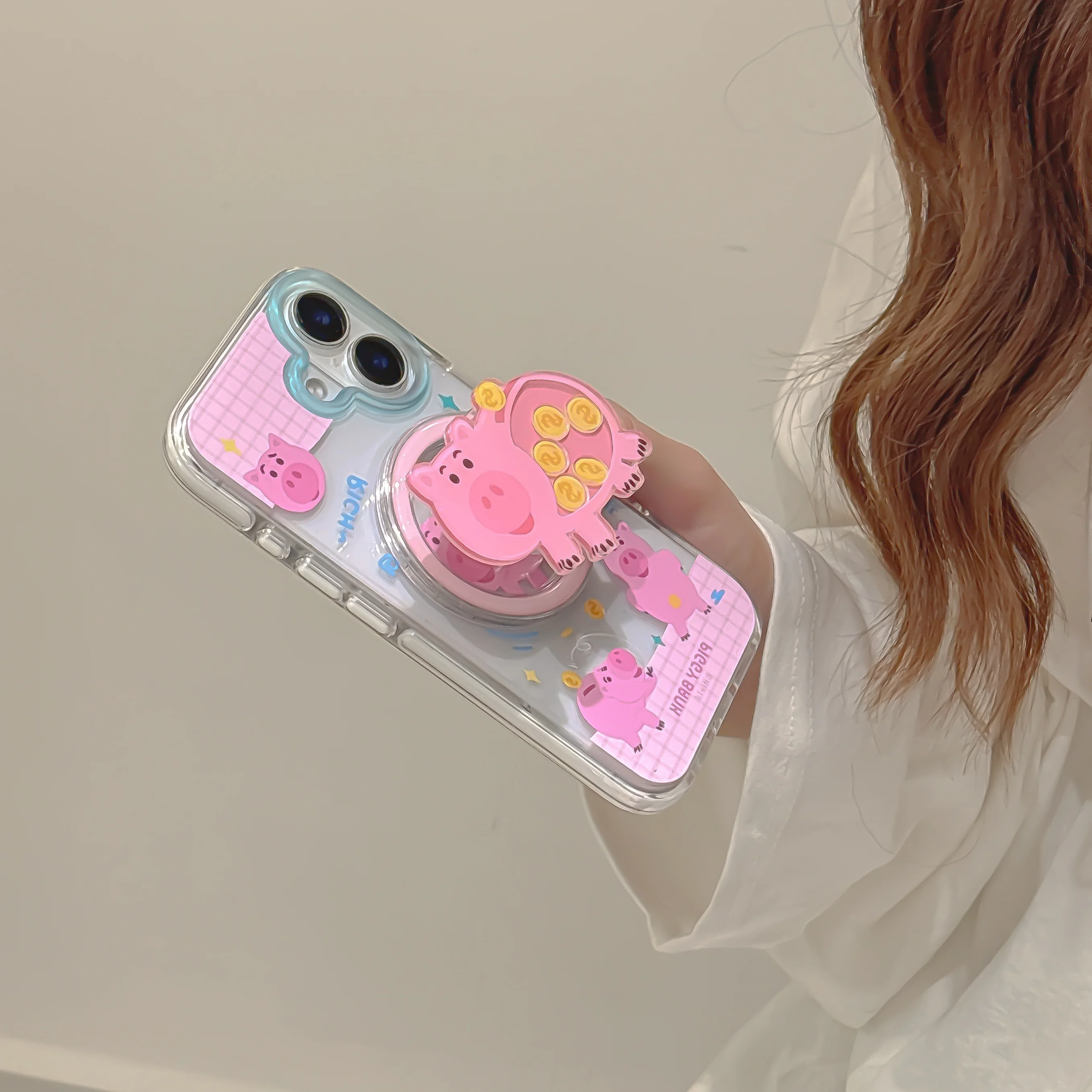 Super Cute Pink Piggy Magnetic Phone Case for iPhone16, 16pro 16Promax, 15, 15pro 15Promax, 14, 14pro14Promax, 13, 13pro, 13Prom