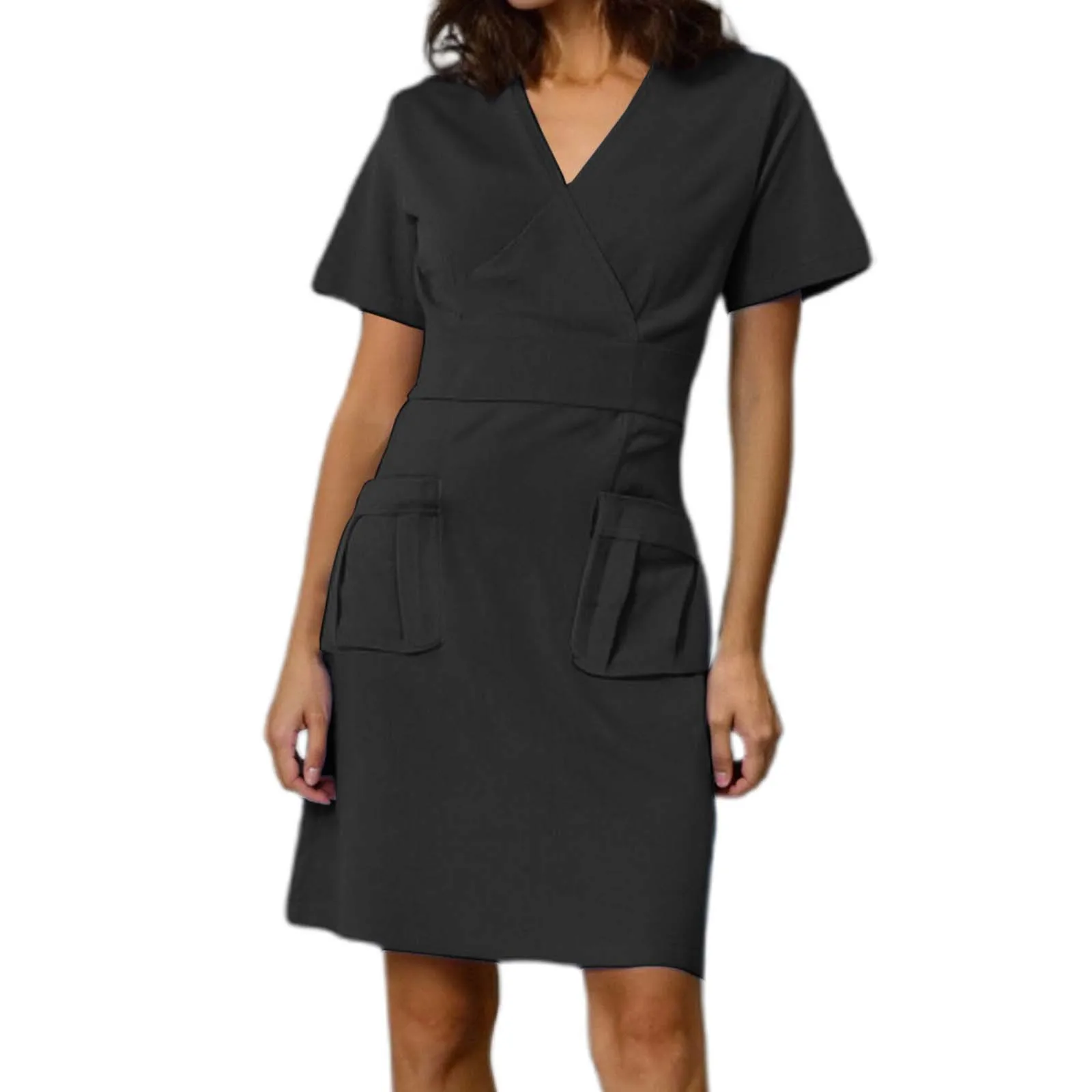 

Nurse Working Dress Women Short Sleeve V Neck Pharmacy Hospital Dress Medical Care Women Casual Spa Dresses Nurse Uniform