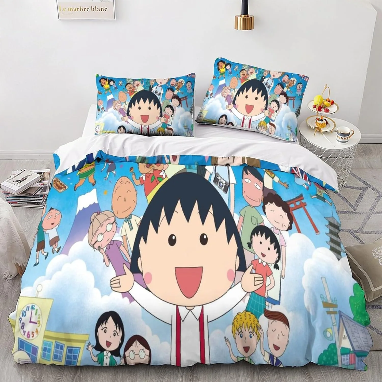 Cartoon Chibi Duvet Cover Pillowcase Maruko-chan Bedding Set  Adult Boy Girl Bedroom Decoration Children Single Double Size