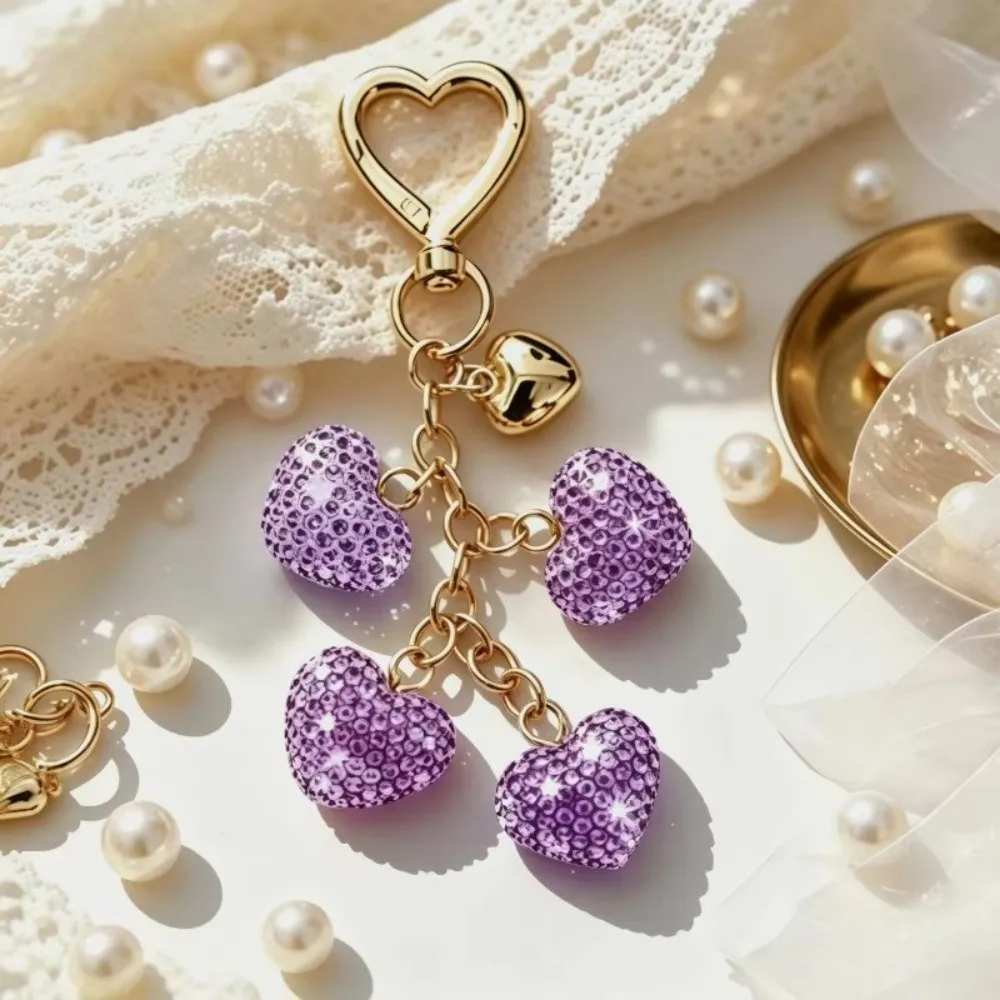 Versatile Layered Crystal Heart Rhinestone Keychain Diamond Bling Bag Pendant Portable Creative Handbag Charm for Women Girl