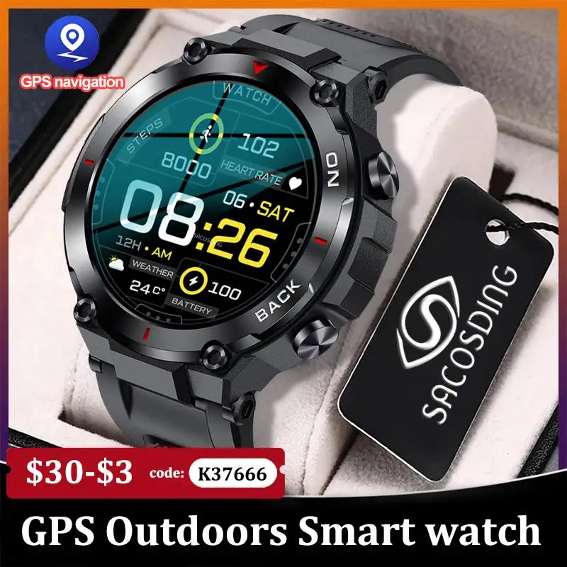 Top! New GPS Position Smart Watch Military Outdoor Sport Fitness Super Long Standby Smartwatch Man 5ATM Swiming Man Watch For