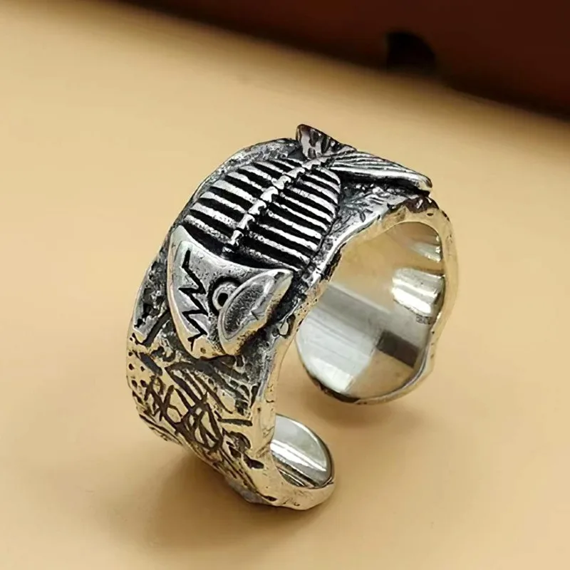 Vintage Fishbone Open Ring, Punk Minimalist Style, Trendy Jewelry for Men & Women
