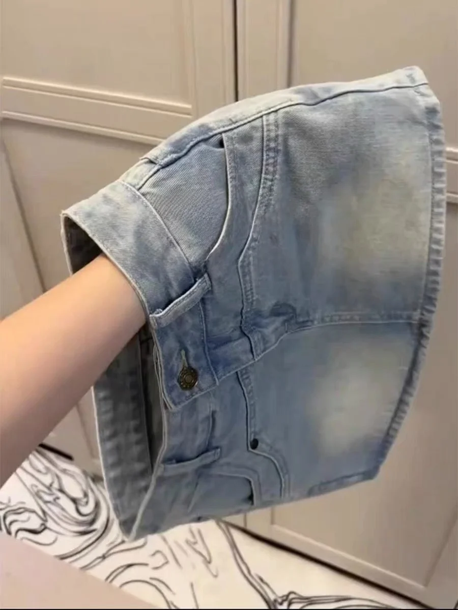 Girls' Summer Thin Denim  Skirt High Waist A-Line Skirt with Pockets Button Detail Casual City Commute Travel Wear