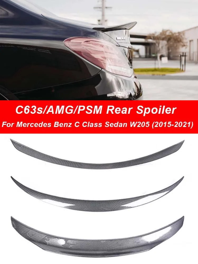 

For Mercedes Benz C Class Sedan W205 Boot Rear Trunk Spoiler Deflector C63s AMG PSM Style Carbon Fiber Gloss Black 2015-2021