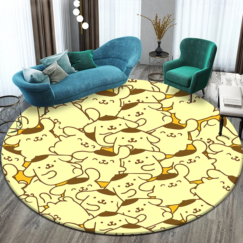 Sanrio Pompompurin Cute Cartoon HD Printed Round Carpet, Bedroom Balcony Entry Door Sofa Seat Non-slip Mat Home Camp Gift Rug