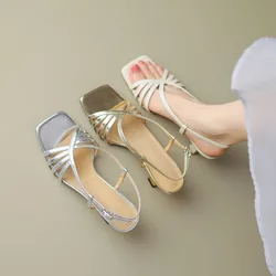 Phoentin Kitten Heels Sexy Women's Sandals 2024 New Arrival Narrow Bands Slingback Summer Shoes Gold Silver Beige Color FT3638