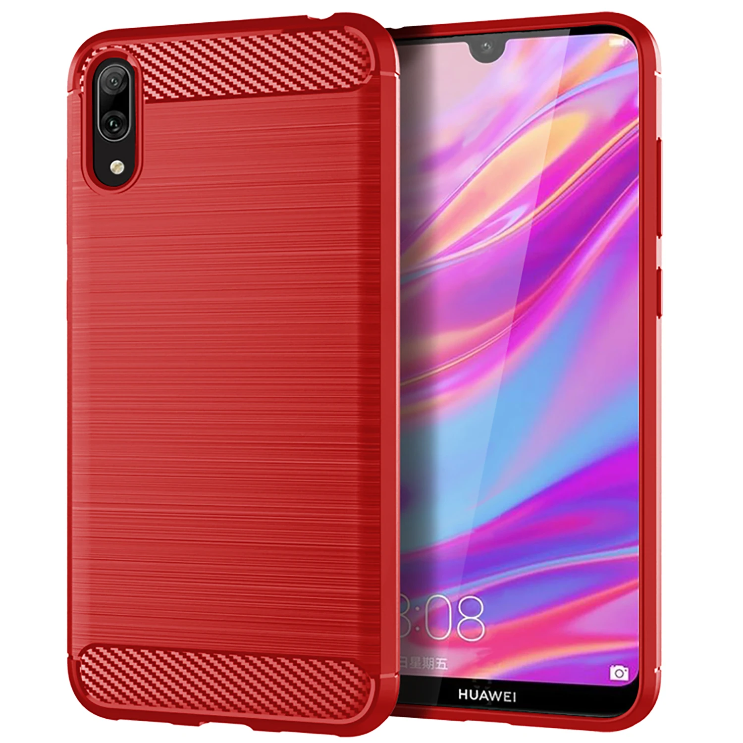 ألياف الكربون هواوي 2017 Y7prime غطاء هاتف سيليكون مقاوم للصدمات لهاتف Y7 Pro 2019 حافظة ناعمة Coque Fundas