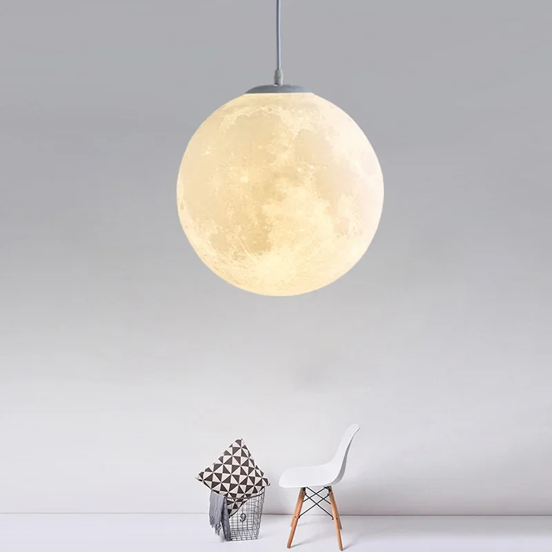 Nordic 3D Printing Moon Lustre Pendant Lights Children's Kids Room Hanging Lamp Dining Room Bar Round Planet Suspendu Lighting