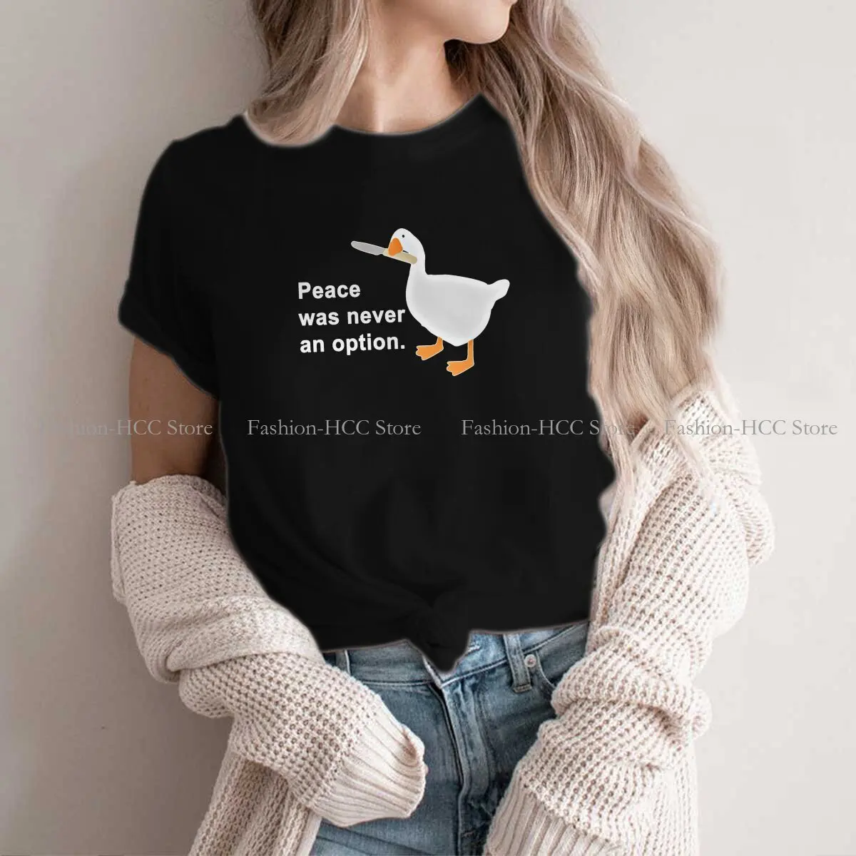 Untitled Goose Honk Bell Game Internet Meme Polyester TShirts Peace Print Women's T Shirt Funny Clothing