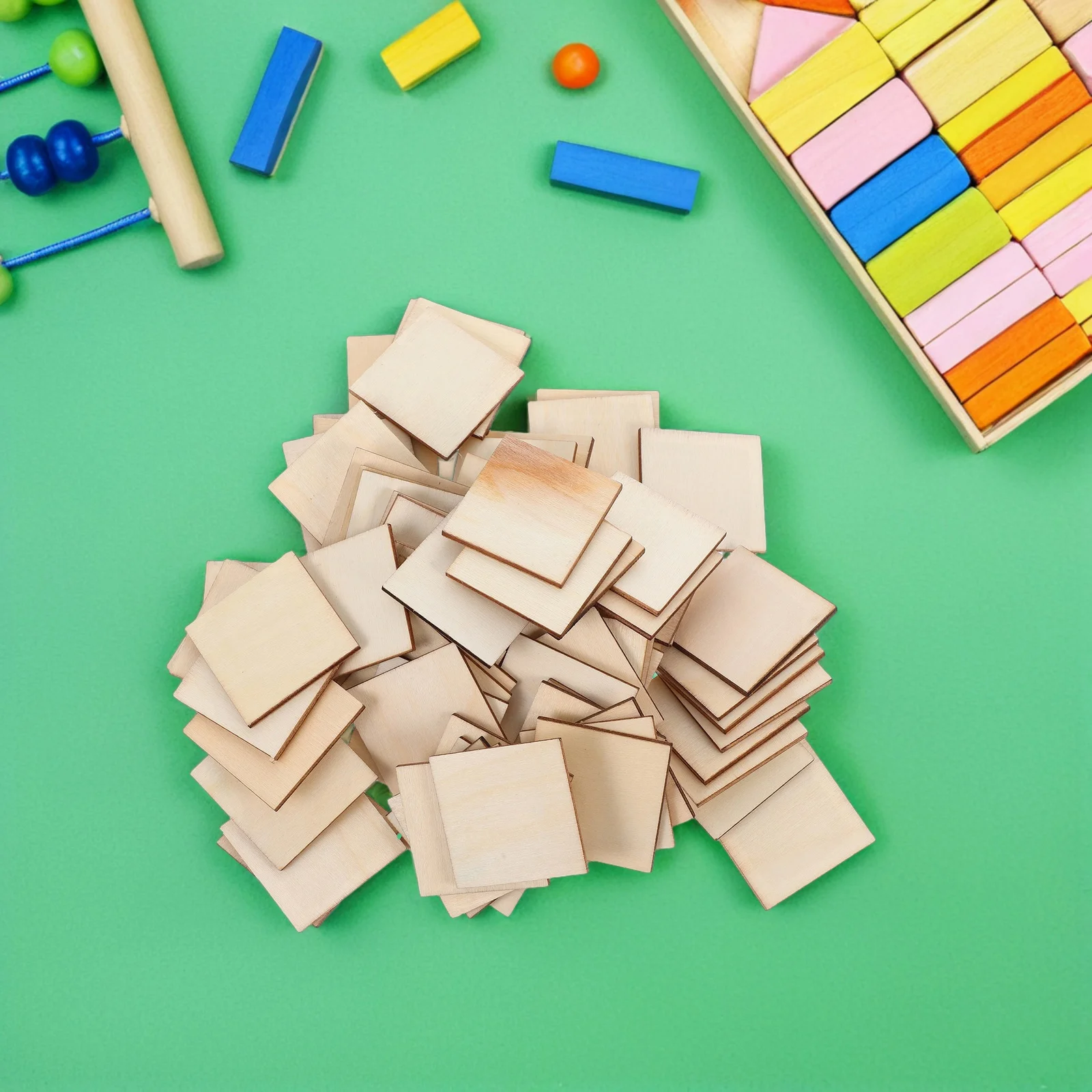 

75 Pcs Wood Chips Square Wooden Decor Blank Boards Craft Supplies Coaster Blocks Game Boards Engraving Material DIY Projects