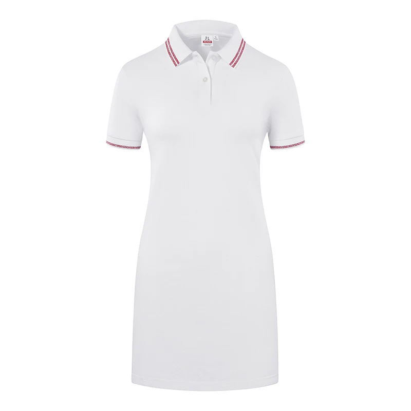 Women 100% Cotton Turn Collar Polo Golf Tennis Dresses Customized Brand Company Logo Casual Short Sleeve Sports Midi Dress