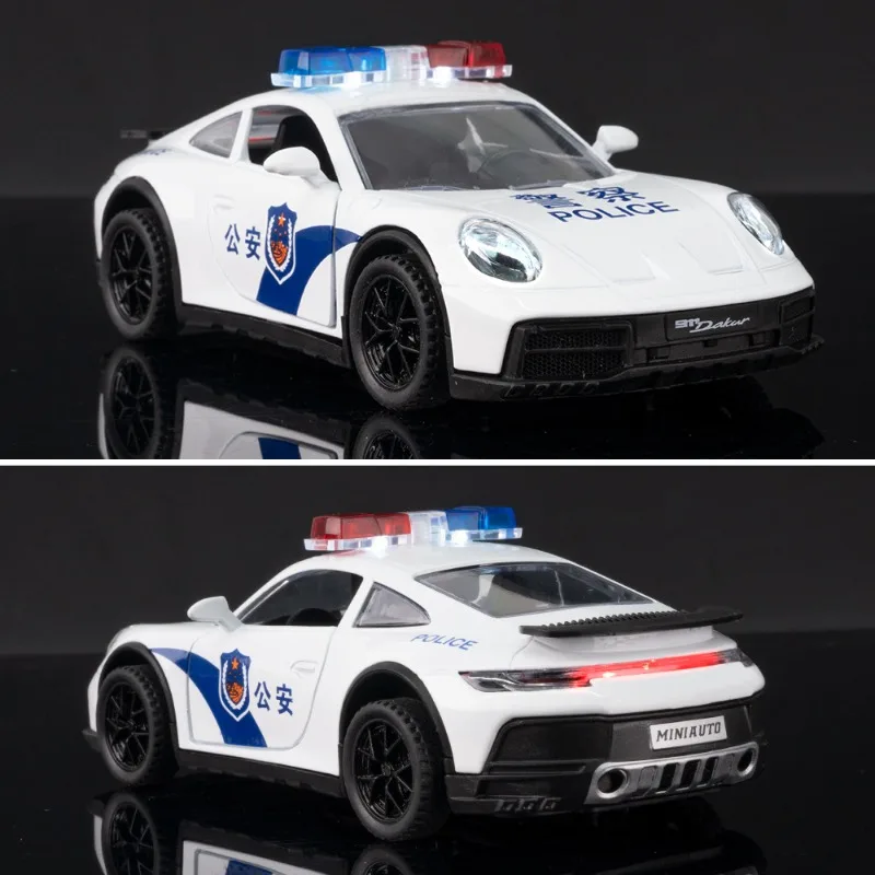 Diecast 1/32 Porsche 911 Supercar Model Sound Light Pullback Children Boy Alloy Toy Vehicle Birthday Gift Collection Miniature