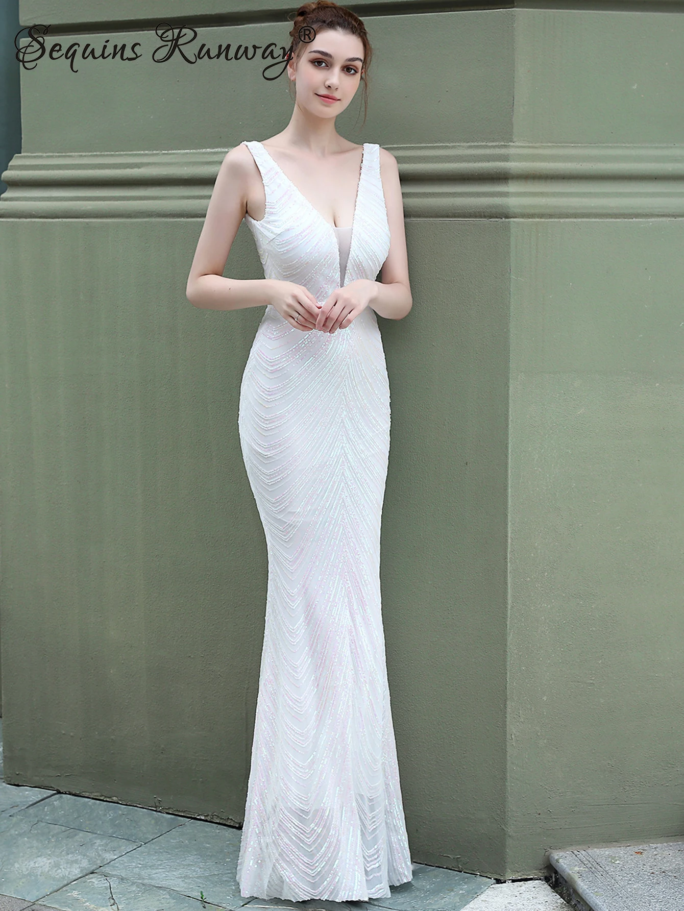 Sexy backless maxi weiß pailletten sommer kleid frauen elegante hochzeit party kleider frau luxus prom abend lange kleider vestidos