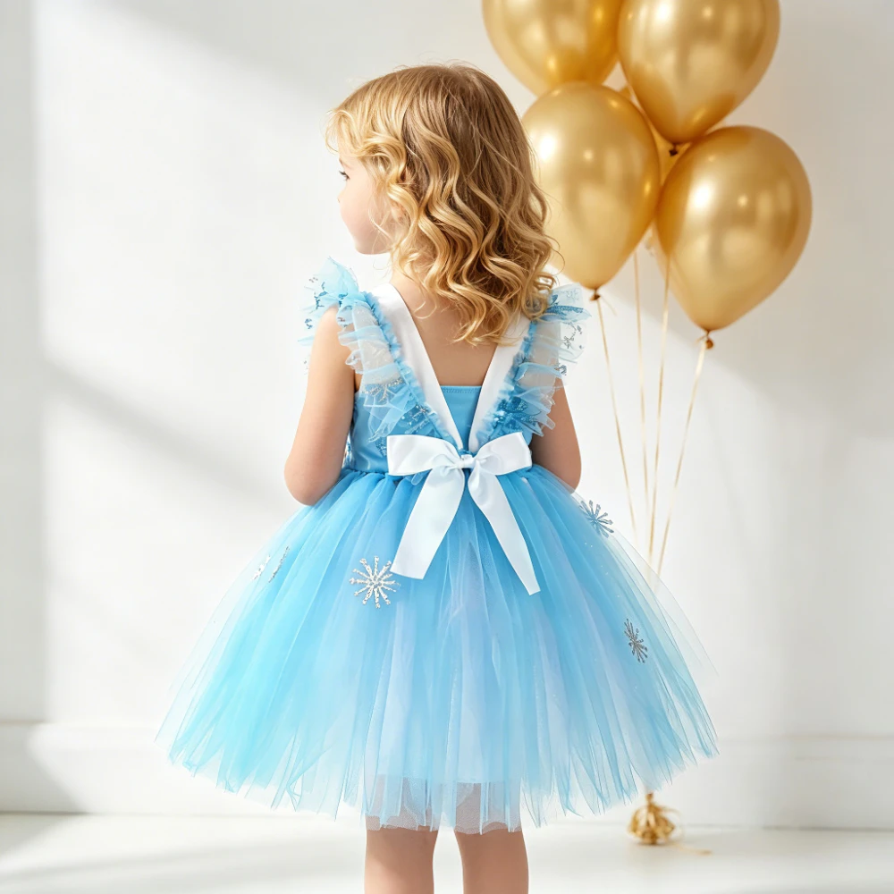 

Sparkly Snowflake Princess Tutu Dress with Crown Wand Cosplay Outfit, Princess Costume for Photo Shoot Birthday Carnival Party