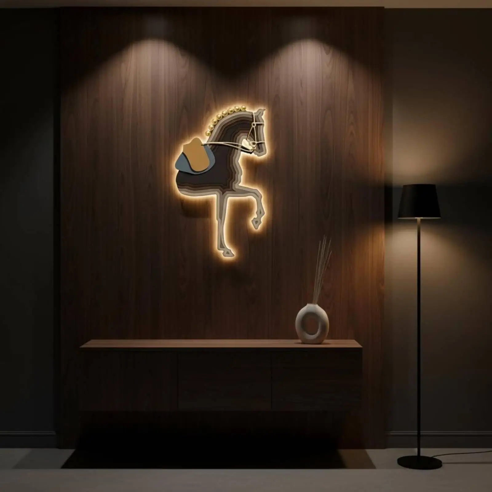 Layered Horse Wall Art Sculpture Modern Design Backlit Horse Wall Decor Success Symbol House Decoration for Entrance, Hallway,
