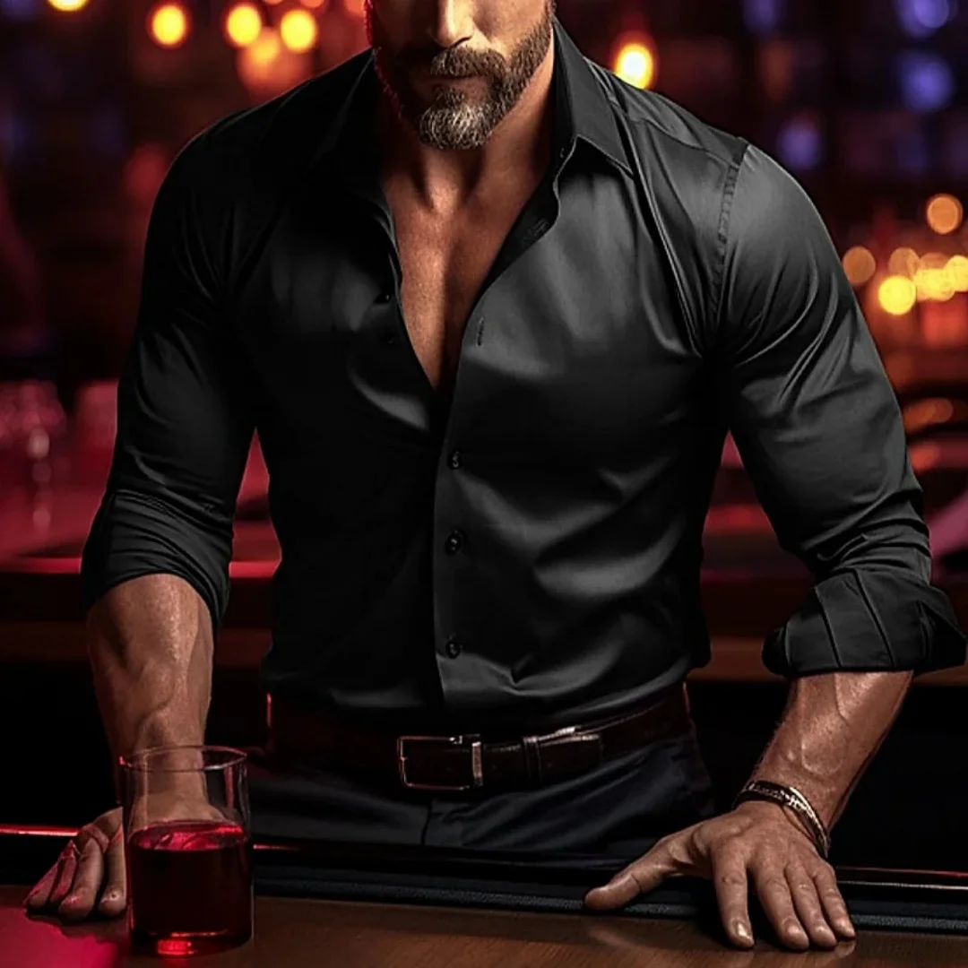 

The new men's shirt is made of high-quality and soft fabric. The colors are uniform. It is suitable for wearing at weddings. The