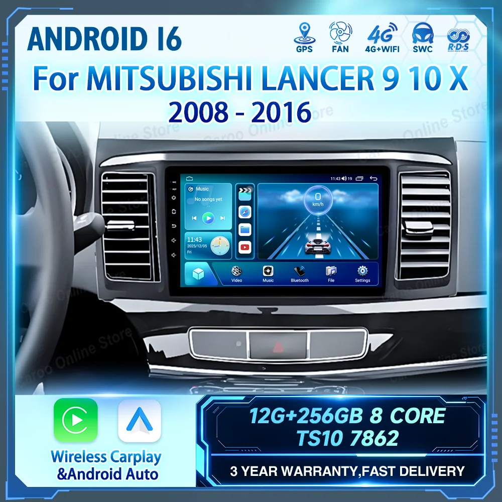 Android 16 For MITSUBISHI LANCER 9 10 X 2008 2009 2010 2011 2012 2013 2014 2015 2016 Auto Carplay GPS Navigation Bluetooth Car