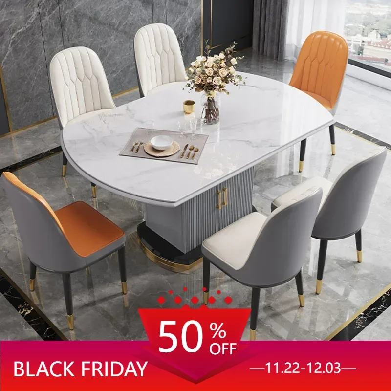 

Natural Luxury Chairs Dining Table Round White Metal Center Dining Table Folding Nordic Mesa Comedor Kitchen Furniture HDCZ