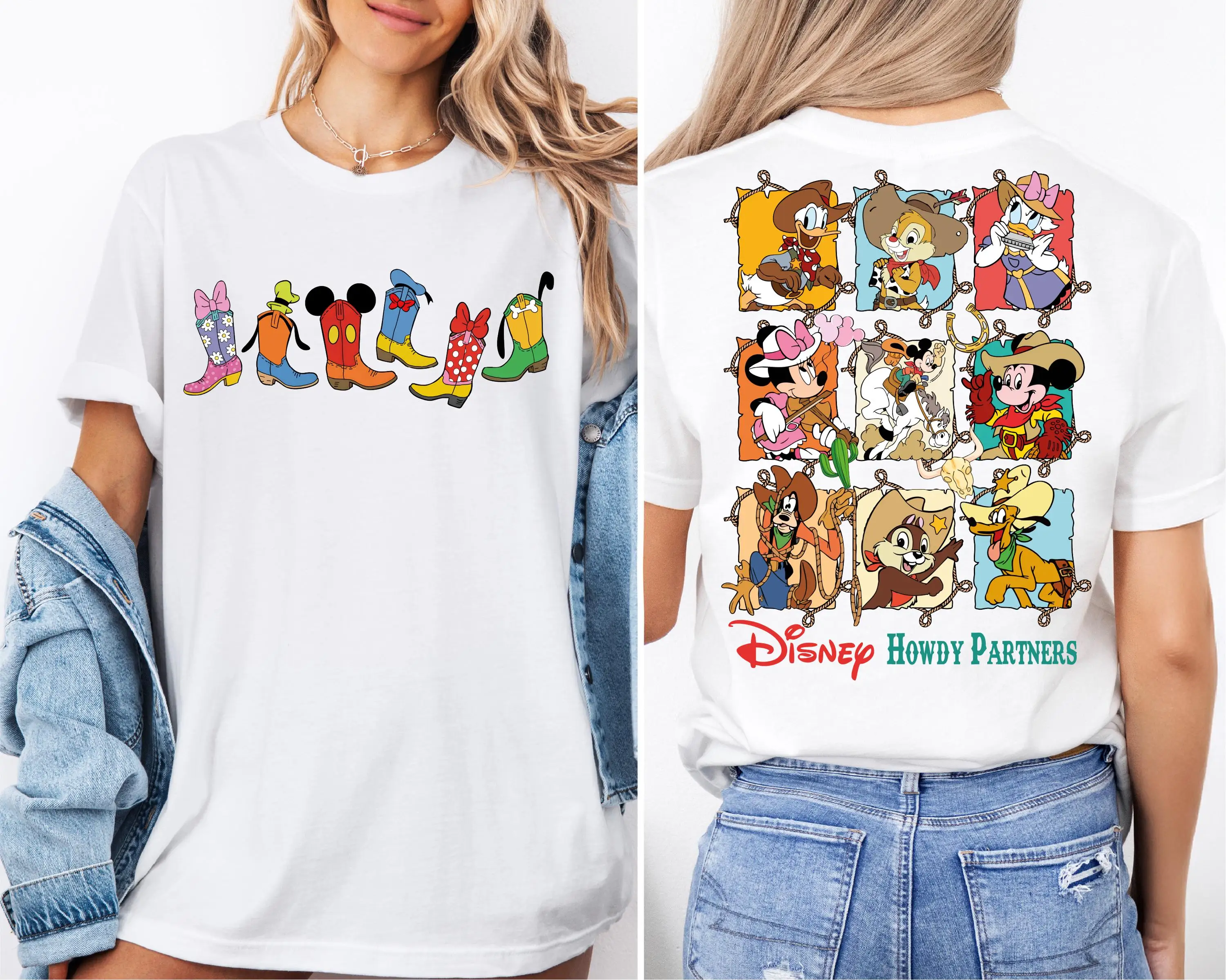 

Женская футболка Disney Howdy Partners, хлопковые футболки с короткими рукавами, ковбойская рубашка с Микки и друзьями, летние топы, женская футболка