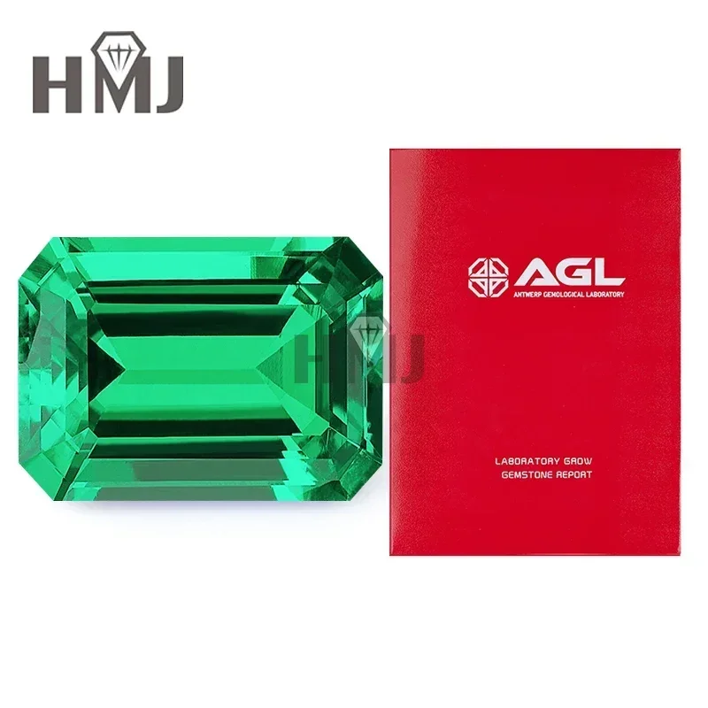 AGL Certificate Lab Grown Columbia Emeralds Hydrothermal Emerald Cut  Hand Cutting Advanced Jewelry Making Materials Diy Beads