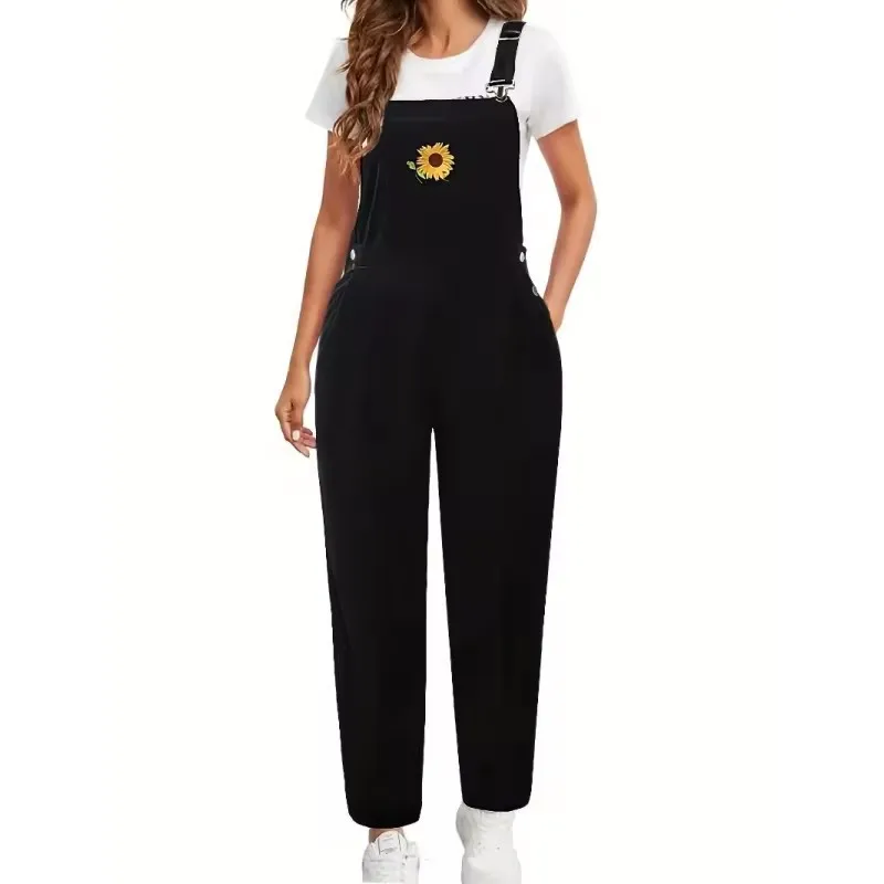 Spring Clothing Women's Casual Jumpsuit Embroidered Sunflower Corduroy Overalls