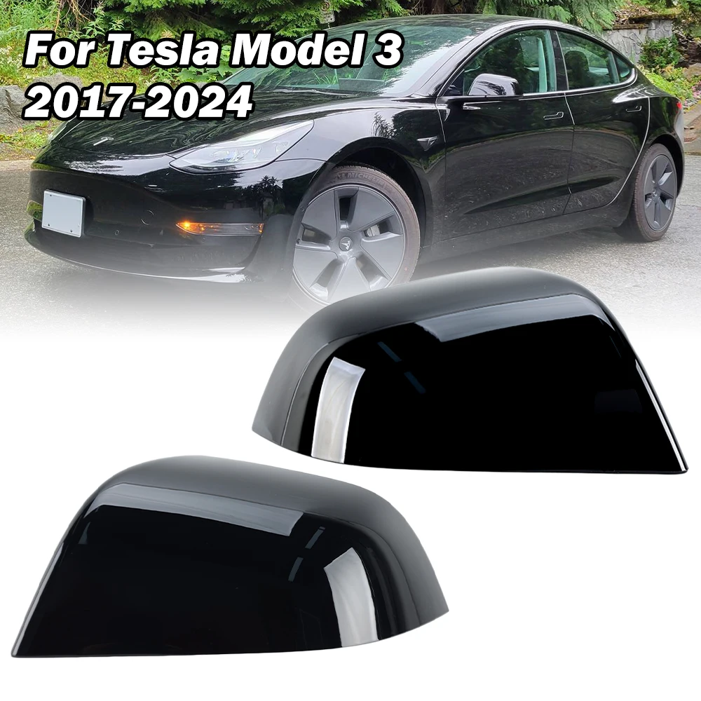 Door Rearview Mirror Cover Cap For Tesla Model 3 M3 2017-2023 Black With Buckle Side Rearview Mirror Cover Cap Car Accessories