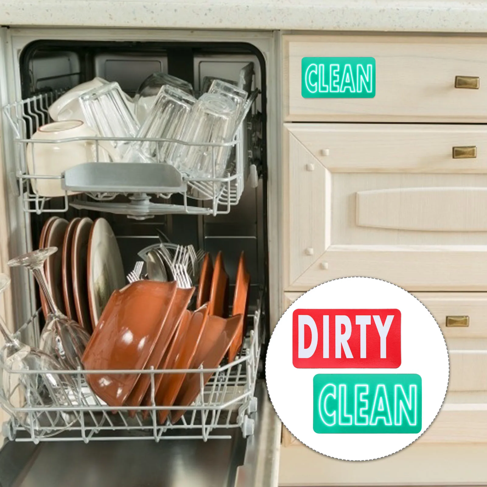 

Magnet Cleaning Sign Dishwasher Indicator Dirty Label Fridge Magnet Kitchen Office Simple Design Easy Flip Reliable