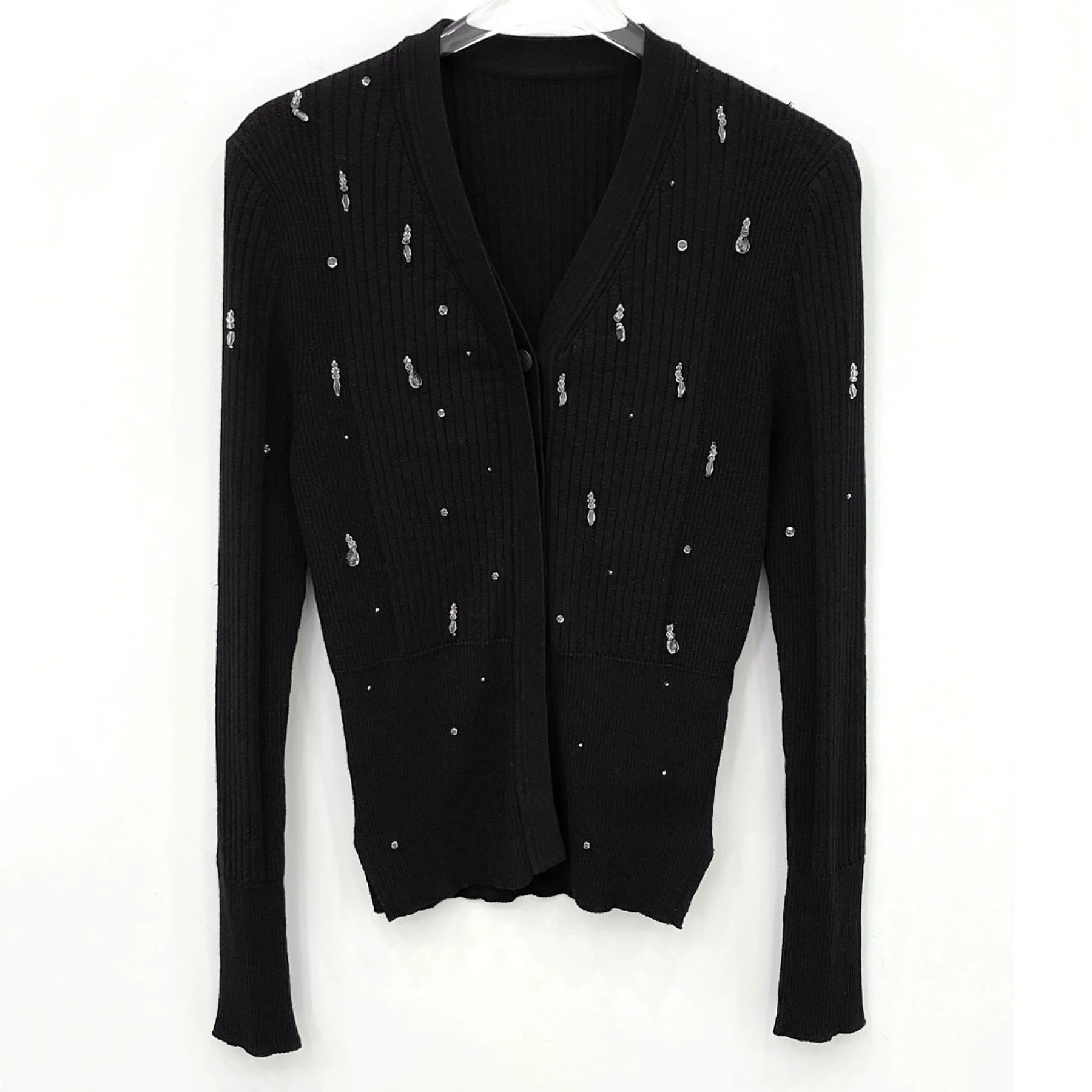 เสื้อคาร์ดิแกนถักทรงเข้ารูป แขนยาว แต่งเพชร ดีไซน์เปิดด้านหน้า สไตล์ลำลองสำหรับผู้หญิง เหมาะสำหรับใส่ไปทำงาน ฤดูใบไม้ร่วง...