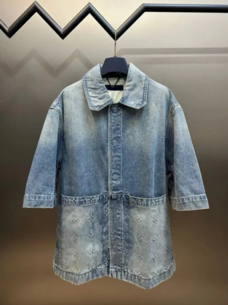 

Loose Fit ort Sve Denim irt 2025 New Faion Emed Splicing Versatile Men's And Women's Five-Point orts Youthful ...