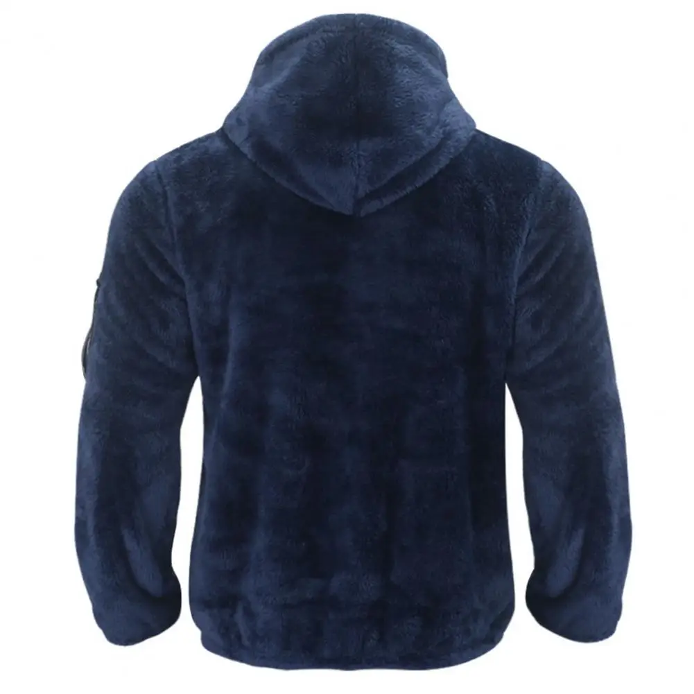 Hoodie with Side Pockets Men Winter Hoodie Cozy Hooded Men\'s Winter Coat Thick Plush Zipper Closure Soft Pockets Warm Cold