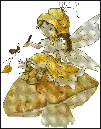 Amishop Top Quality Lovely Cute Counted Cross Stitch Kit Luca-s Luca Autumn Fairy Girl Grasshopper Leave Leaf