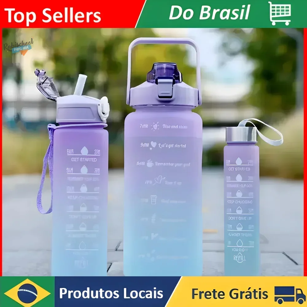 Kit Garrafas de Água Motivacionais Fitness Tie Dye Sortida Beber 2 Litros 900ml 300ml