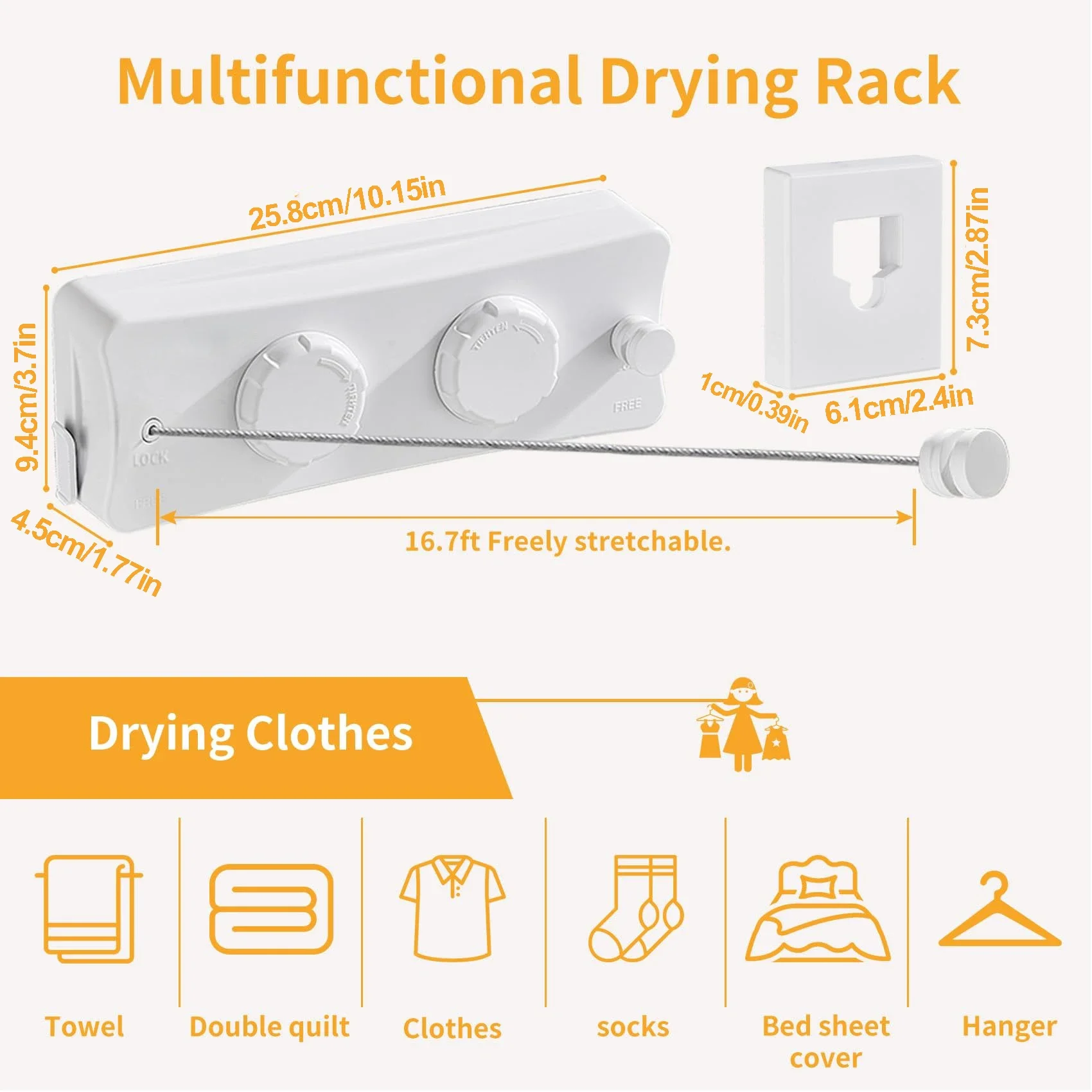 Wall Mounted Clothes Retractable Clothesline of Apartment Clothes Double 16.7Ft Rope Tender Clothes Line Hangers 304 SUS