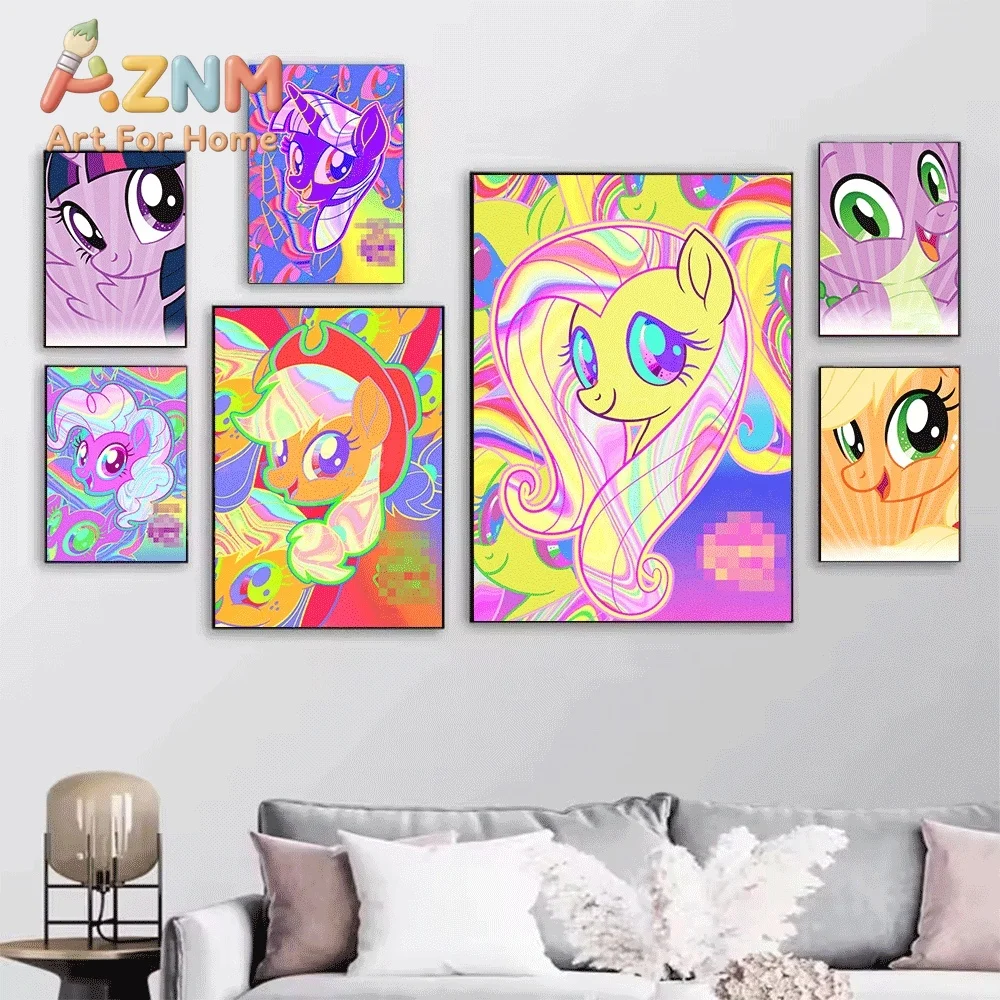 My Little Pony Colorful Psychedelic Style Canvas Painting Frameless Wall Art Print Poster Home Bedroom Living Room Cartoon Wal