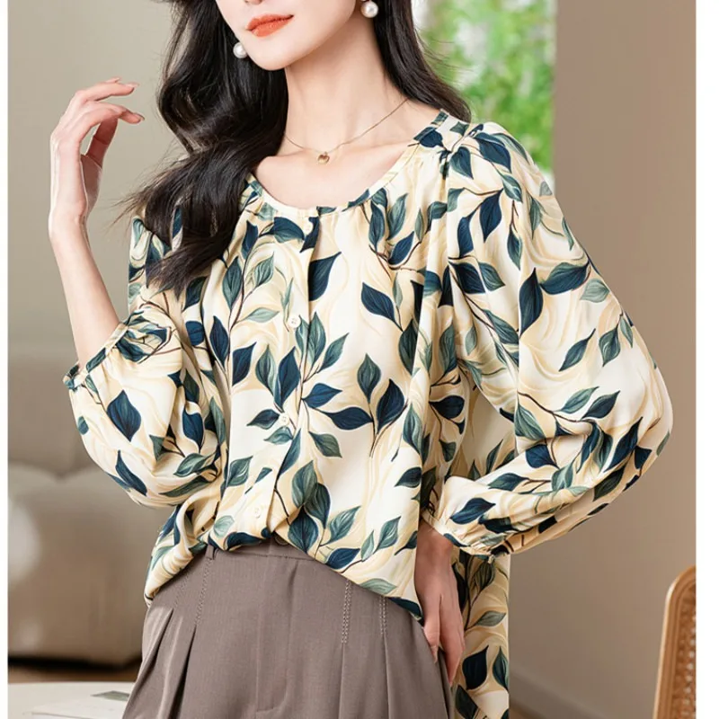 เสื้อเชิ้ตลายดอกไม้สไตล์เรโทร แขนยาวทรงหลวมสำหรับผู้หญิง เหมาะสำหรับการเดินทาง วันหยุดพักผ่อน สวมใส่สบายๆ