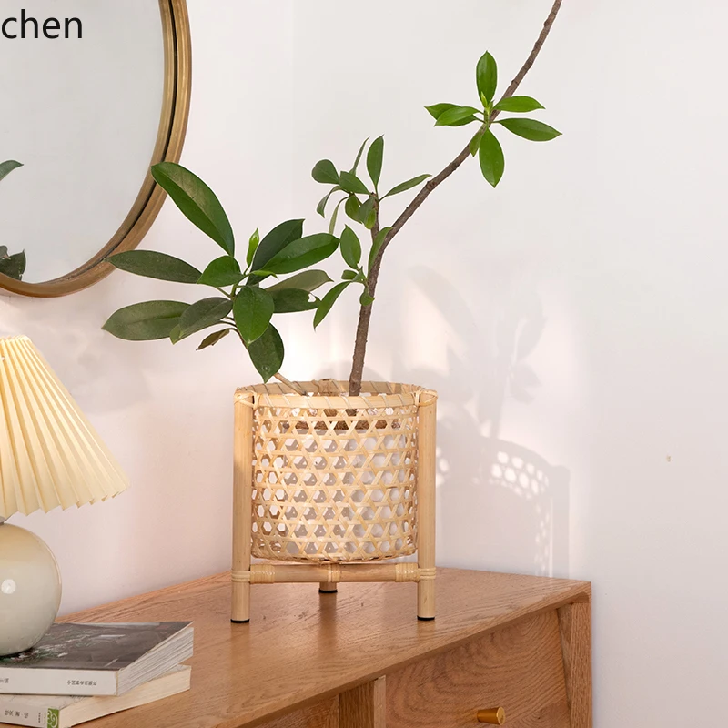Desktop Bamboo Woven Small Flower Pot Indoor Home Decor Ornament Pure Handmade Woven Floral Basket
