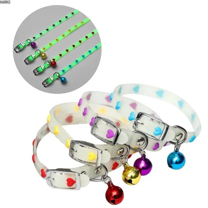 Pet Dog Cat Glowing Collars with Bells Glow at Night Adjustable Fluorescent Silicone Necklace Pet Light Luminous Neck Ring