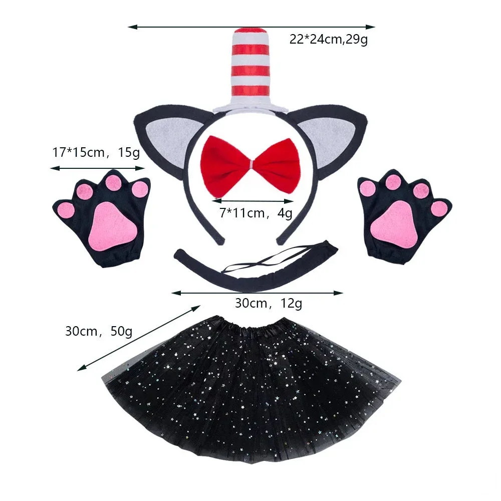 Clown Cat Costume Set Ears Nose Tail Bow Tie Tutu Skirt Animal Fancy Costume Kit Accessories for Kids Girls Princess