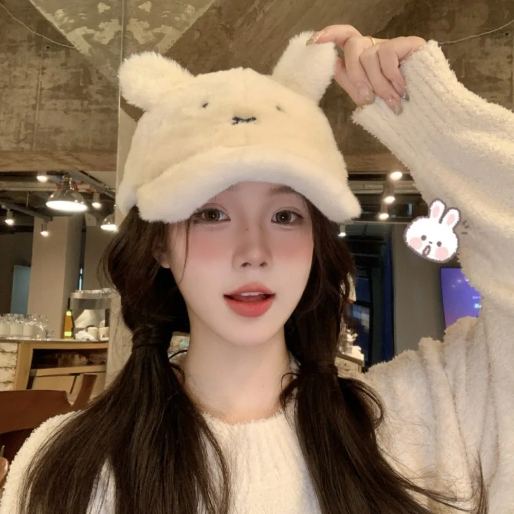 

Cute Miffy Rabbit Plush Baseball Cap for Women Sweet and Versatile Peaked Cap with Velvet and Thickening To Keep Warmth