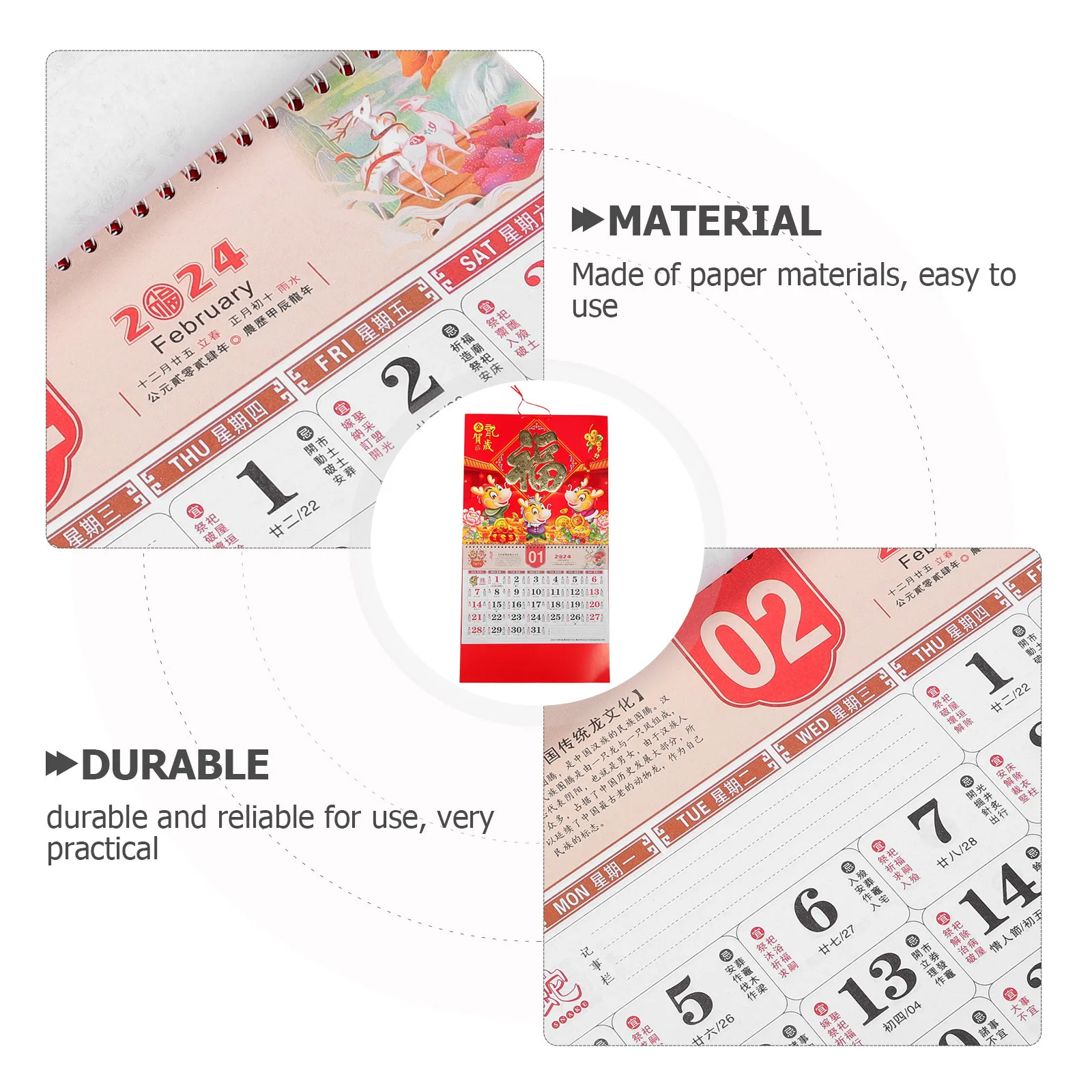 

2023 Chinese New Year Dragon Wall Calendar Traditional Paper Hanging Calendar For Home Office Clear Printed Monthly Planner