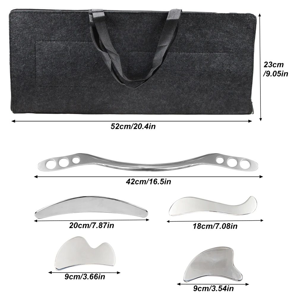 مجموعة أدوات تدليك كشط غوا شا من الفولاذ المقاوم للصدأ مكونة من 5 قطع - مجموعة أدوات IASTM - أداة تعبئة الأنسجة الناعمة الرائعة للعلاج الطبيعي