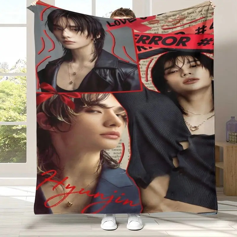 SK Korean H-Hyunjins Star Rapper Flannel Throw Blanket,Cozy Warm Blanket for Bed,Sofa,Living Room,Picnic,Camping,Home Decor,Gift