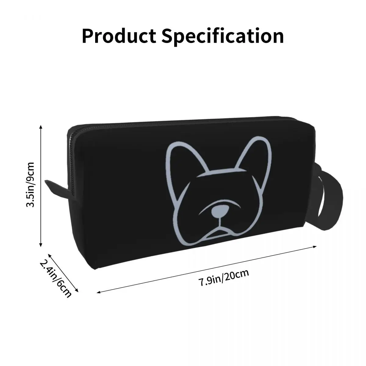 French Bulldog Face Silhouette In Light Gray On Navy Makeup Bag Cosmetic Organizer Toiletry Cosmetic Bag for Women Beauty Travel