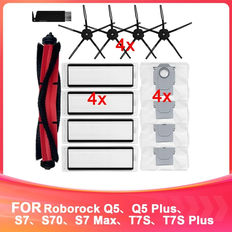 

AT14 Replacement Spare Parts For Roborock Q5, Q5 Plus, S7, S70, S7 Max, T7S, T7S Plus Robot Vacuum, Main Brush, HEPA Filters